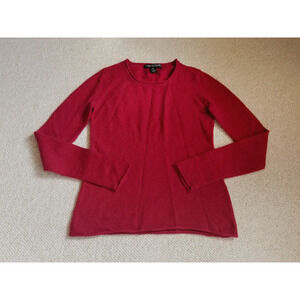 Womens Sweater-MARINA LUNA-burgundy 100% cashmere Old Money pullover ls-XS